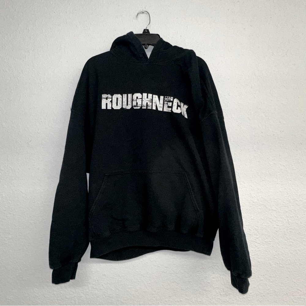 Men’s black Gildan sweatshirt hoodie with ROUGHNECK on front sz 2XL - Picture 1 of 5